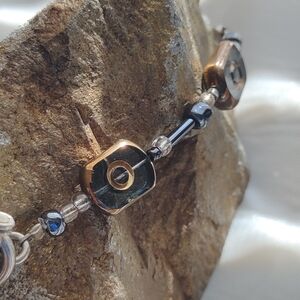 Glass Boho Silver Beaded Bracelet 8"